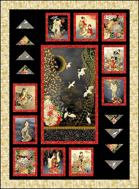 Quilts With Japanese Fabric, Quilts Using Japanese Fabrics, Japanese Quilt Patterns Patchwork, Asian Style Quilts, Asian Quilts Ideas, Asian Fabric Quilts, Asian Quilts Patterns, Asian Inspired Quilts, Asian Quilt Patterns Free