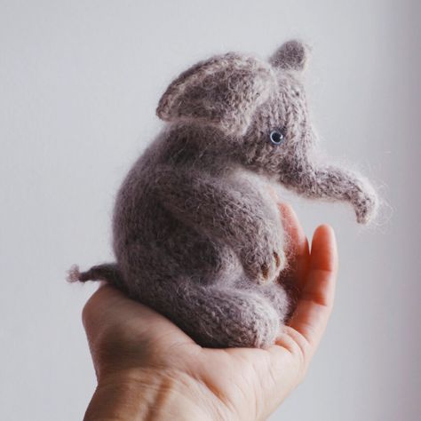 What Are You Knitting Today? How About A Little Elephant Designed By Claire Garland? | KnitHacker Elephant Knitting Pattern, Knit Elephant, Claire Garland, Ravelry Knitting, Animal Knitting Patterns, Afrikaans Quotes, Textile Sculpture, Quick Knits, Crochet For Boys