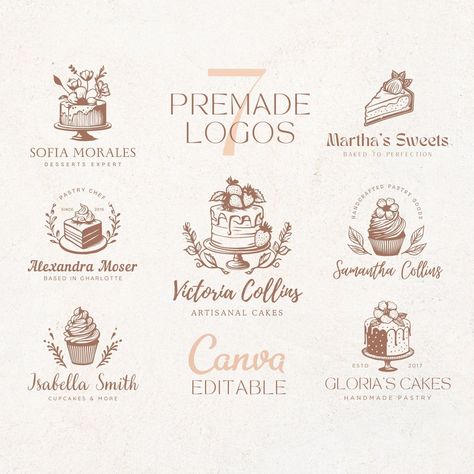 Bakery logo designs & templates for bakers, cake artists, and pastry chefs. Find the perfect logo to match your brand's.#businessfont #typography #branding #design Logo Cake, Baker Logo, Cupcake Logo, Canva Logo, Business Fonts, Cake Logo Design, Diy Logo, Logo Design Diy, Food Logo Design