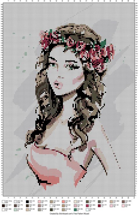 Portrait Cross Stitch, Cross Paintings, Alpha Patterns, Vintage Embroidery, Flower Headband, Color Chart, Counted Cross Stitch, Beading Patterns, Cross Stitch Embroidery