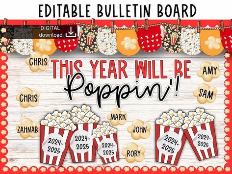 Back to School Bulletin Board Welcome Back Bulletin Board Popcorn Classroom Decor September August Bulletin Decor Movie Film Blog - Etsy Spirit Night Ideas, Popcorn Bulletin Board, New Year Classroom, New Year Bulletin Board, Popcorn Theme, Classroom Bulletin Board Ideas, Good Study, January Bulletin Boards, Cute Bulletin Boards