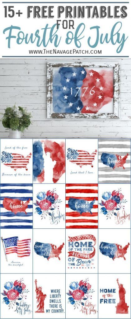 15+ Free Watercolor Fourth of July Printables | Free printable watercolor patriotic art | Farmhouse style 4th of July free printables | DIY watercolor Fourth of July wall decor | Free printable watercolor USA map | Free printable watercolor American flag | #TheNavagePatch #freeprintable #gallerywall #wallart #watercolor #printablemap #patriotic #fourthofjuly #American | TheNavagePatch.com Fourth Of July Printables Free, Fourth Of July Printables, Watercolor American Flag, Patriotic Art, Fourth Of July Decor, Patriotic Crafts, Printables Free, 4th Of July Decorations, Patriotic Holidays