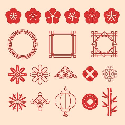 Flat chinese new year festival celebrati... | Free Vector #Freepik #freevector #chinese-new-year-2023 #chinese-new-year-rabbit #chinese-new-year #china-new-year New Years Ornaments, Chinese Vector Art, Chinese New Year Drawing Ideas, Lunar New Year Symbols, Chinese New Year Ornament, 2024 Chinese New Year Design, Chinese New Year Tattoo, China New Year Design, Chinese New Year Design Illustration