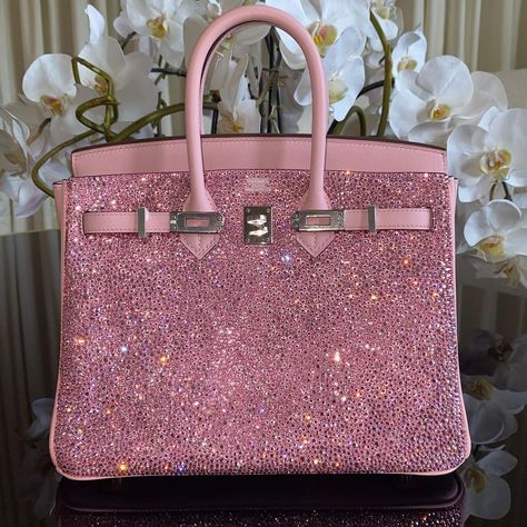 Privé Porter on Instagram: “Is there anything sweeter than a Privé Porter customized pink Swarovski Hermès baby Birkin! Available by special order only. #priveporter…” Luxury Bags Collection, Pink Swarovski, Girly Bags, Luxury Purses, Fancy Bags, Pretty Bags, Cute Purses, Pink Princess, Hermes Bags