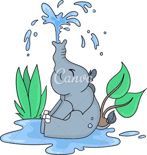 Elephants Playing, Water Icon, Happy Elephant, Water Illustration, Toddler Arts And Crafts, Elephant Drawing, Water Drawing, Curtain Ideas, Water Element