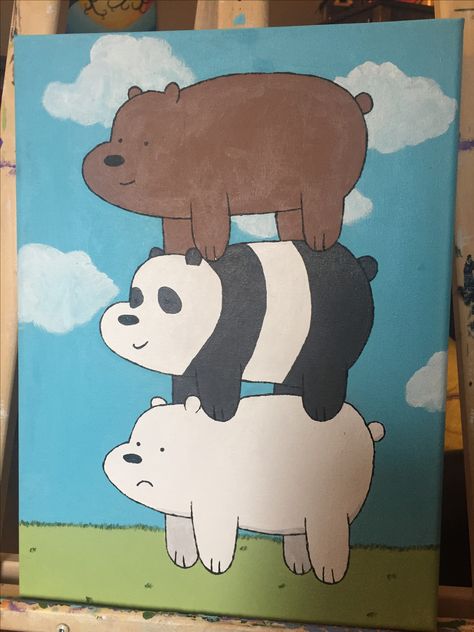 We Bare Bears Mini Canvas Art We Bare Bears, We Bare Bears Art Draw, How To Draw We Bare Bears, Bare Bear Painting, We Bare Bears Sketch, We Bear Bears Painting, We Bare Bears Painting Canvas, Cartoon Painting On Canvas, Bare Bears Painting