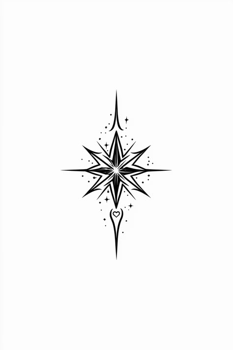 35 Stylish Star Tattoo Stencils for a Cosmic Touch – Refined Aesthetique Northern Star Drawing, North Star Chest Tattoo, Nova Star Tattoo, North Star Tattoo Design, Chest Tattoo Stars, North Star Tattoo, North Star Tattoos, Tattoo Stencil Designs, Star Tattoo Meaning