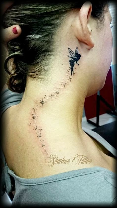 Tattoo Tinkerbell, Tinker Bell Tattoo, Belle Tattoo, Behind Ear Tattoos, Fairy Tattoo Designs, Clever Tattoos, Disney Tattoo, Geniale Tattoos, Fairy Tattoo