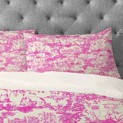 Toile Duvet Cover, Room Inspo 2023, Light Pink Bedding, Pink Twin Bed, Toile Duvet, Attic Storage Solutions, Toile Pillows, College Bedroom, Twin Xl Comforter