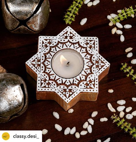 Tea Candle Holders, Indian Art Gallery, Tea Light Candle Holder, Tea Candles, Functional Decor, Indian Traditional, Light Candle, Wood Work, Tealight Candle Holders