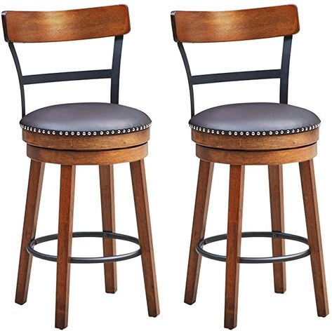 Amazon.com: COSTWAY Bar Stools Set of 2, 360-Degree Swivel Stools with Leather Padded Seat, Single Slat Ladder Back & Solid Rubber Wood Legs, Counter Height Stools for Pub, Restaurant, Kitchen, Brown (2, 25.5): Home & Kitchen Cabinet Drying Rack, Wooden Swivel Bar Stools, Counter Height Bar, Comfortable Place, Swivel Bar Stools, Rubber Wood, Counter Height, Garden Supplies, Bar Stool