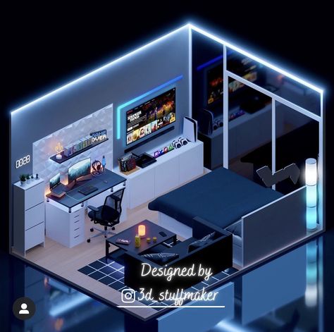 Small Gamer Bedroom, Small Gaming Room, Small Gaming Room Ideas, Gamer Bedroom Ideas, Gaming Bedroom Ideas, Gaming Room Ideas, Games Room Inspiration, Small Dorm Room, Gaming Bedroom