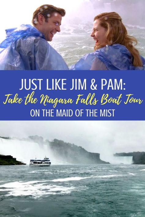 Calling all fans of The Office: here's everything you need to know about taking the Niagara Falls boat tour on the Maid of the Mist, just like Jim and Pam! And yes: you CAN have a wedding on the boat. #niagarafalls #newyork #canada #TheOffice #pamandjimwedding #theofficewedding #niagarafallswedding #boatride #boattour #travel #traveltips #desitnationwedding Maid Of The Mist Niagara Falls, Niagara Falls Wedding, Girlfriend Trips, Maid Of The Mist, Jim And Pam, The Office Wedding, Jim Pam, Dubai Skyscraper, East Coast Travel