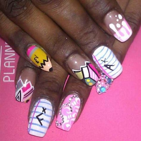 Nails Cartoon Nail Designs, Nails 2014, Back To School Nails, School Nails, Acrylic Gel, Get Nails, Nails Desing, Cute Nail Art, Beautiful Nail Designs