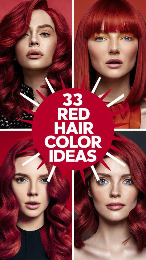 Colors Of Red Hair Shades, Deep Red Hair Color With Highlights, Light Red Highlights, True Red Hair, Cherry Red Hair With Blonde Highlights, Vibrant Red Hair Color, Cherry Red Hair Color, Wine Red Hair Color, Cherry Light