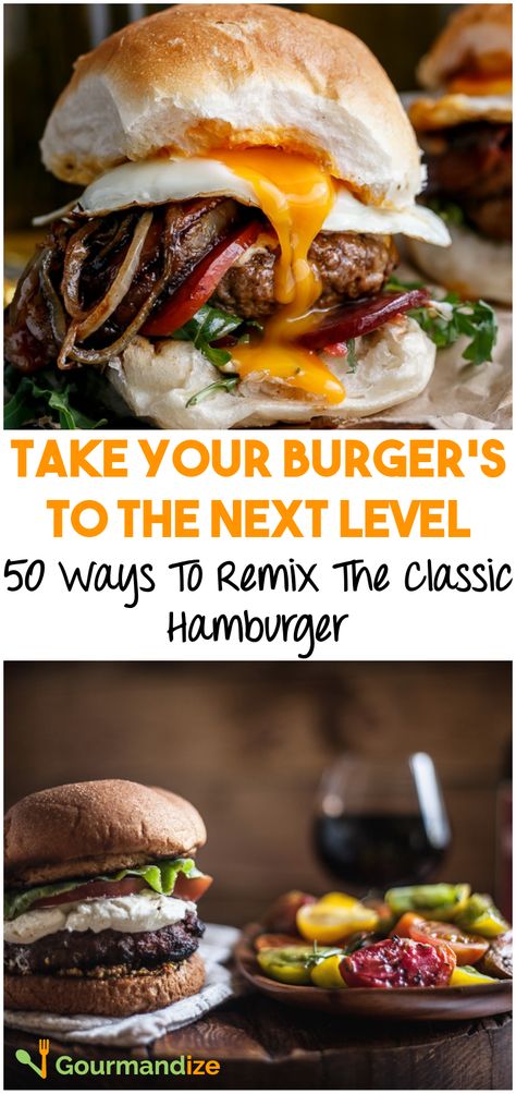 The classic hamburger is a canvas for creative foodies. Bust out of your boring hamburger routine with these 50 innovative twists! Hamburger Ideas Creative, Creative Burger Recipes, Classic Hamburger, Tofu Burger, Classic Burger, Fresh Guacamole, Bistro Food, Burger Toppings, Bacon Burger