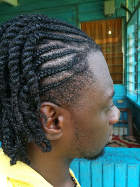 Front cornrows, twist to the back Cornrow Front Twist Back, Cornrow Twist Hairstyles Men, Cornrows To Twists, Cornrows To Twists Men, Braids Into Twists Men, Cornrows Into Twists Men, Cornrows With Twists In The Back, Cornrows Into Twists, Front Cornrows