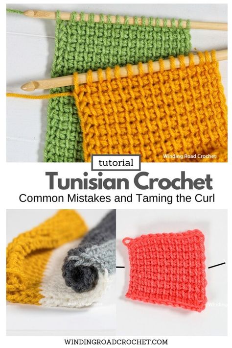 How to Tunisian Crochet - Lesson 2 Common Mistakes - Winding Road Crochet Tunisian Crochet Tips, How To Keep Tunisian Crochet From Curling, Tunisian Crochet Shawl Patterns Free, Tunisian Patterns, Tunisian Crochet Free, Winding Road Crochet, Tunisian Crochet Blanket, Crochet Curls, Knitting Quilt