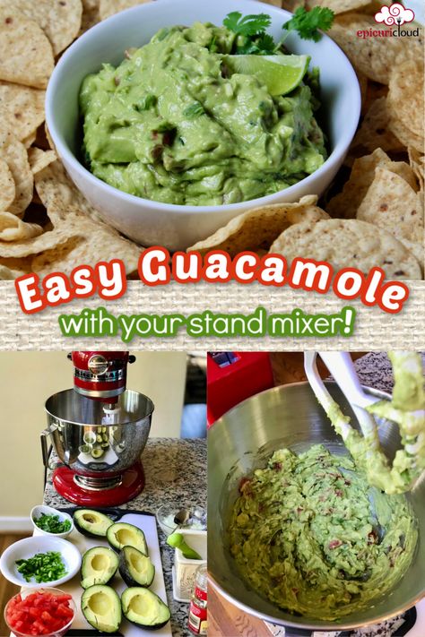 Guacamole made easier by mashing with your stand mixer! The results are creamy, chunky and full of flavor! So much more delicious than store bought! Tina Verrelli Recipes, Healthy Stand Mixer Recipes, Healthy Kitchenaid Mixer Recipes, Kitchenaid Stand Mixer Recipes, Kitchenaid Recipes, Stand Mixer Recipes, Guacamole Recipes, Kitchen Aide, Homemade Guacamole Recipe