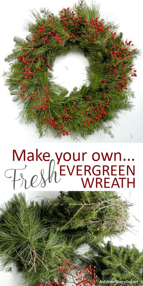 Make your own fresh evergreen wreath for the holidays with this easy TUTORIAL and WOW your friends with your handmade Christmas decorations #Christmas #ChristmasDecor Christmas Wreaths Diy Evergreen, Live Christmas Wreaths, Natural Christmas Wreaths, Christmas Decorations Sewing, Fresh Christmas Wreath, Wreath For Christmas, Evergreen Christmas, Christmas Wreaths Diy Easy, Bells Christmas