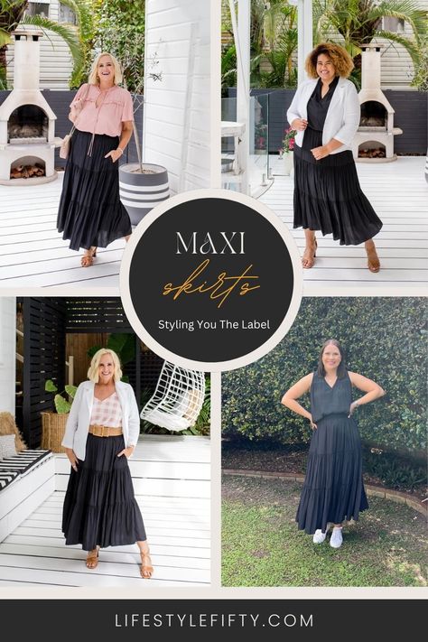 Stylish tips and images showing you what to wear with maxi skirts. Let me show you how to wear maxi skirts and look a million dollars! #maxiskirts #maxi #howtowearmaxiskirts #fashion #fashionover50 #stylingtips How To Style A Maxi Skirt Plus Size, Maxi Skirt Outfit Plus Size, Plus Size Maxi Skirt Outfit, Sheer Skirt Outfit, Plus Size Maxi Skirt, Maxi Skirt Outfit, Stylish Tips, Maxi Skirt Style, Maxi Skirt Outfits