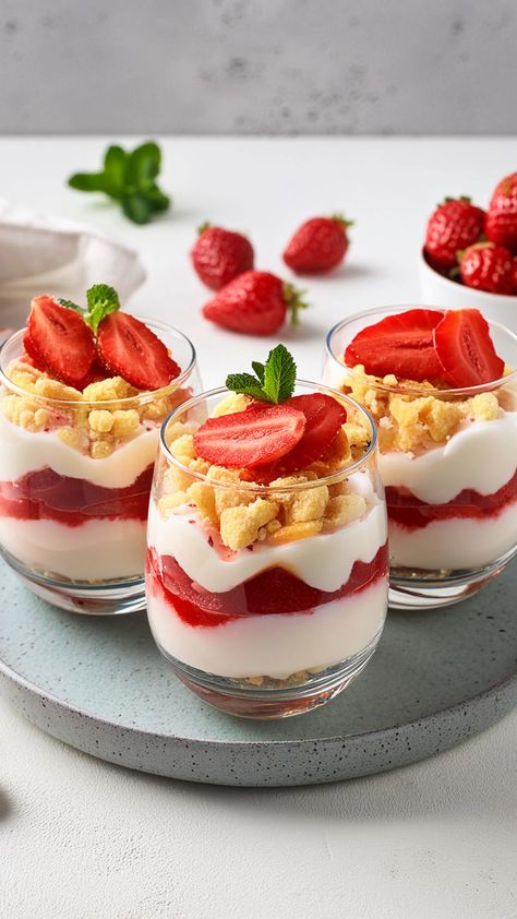 This Strawberry Vanilla Pudding Parfait is a delightful layered dessert featuring crumbled cake, creamy vanilla pudding, and a luscious strawberry sauce. Perfectly portioned in individual parfait glasses, this elegant treat is as pleasing to the eye as it is to the palate. Vanilla Parfait, Parfait Cookie, Strawberry Parfait Desserts, Strawberry Pudding Dessert, Vanilla Pudding Parfait, Easy Parfait Recipes, Strawberry Cheesecake Parfait, Strawberry Cheesecake Parfait No Bake, Easy Parfait