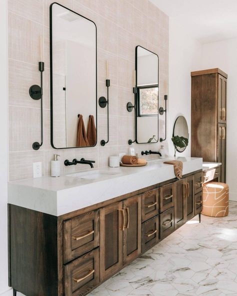 Year in Review: Your Top 10 Favorite Bathrooms of 2023 - The Tile Shop Blog Primary Bathroom Tile, Modern Farmhouse Bathroom Tile, Farmhouse Bathroom Tile Ideas, Farmhouse Bathroom Tile, White Beveled Subway Tile, Small Master Bath, Beveled Subway Tile, I Spy Diy, Sophisticated Bathroom