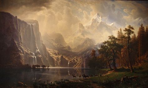 Smithsonian American Art Museum - Among the Sierra Nevada California 1860s by Albert Bierstadt Washington DC 2012 (522)A by Bruce Aleksander & Dennis Milam, via Flickr - Bierstadt's huge landscapes are breathtaking in real life. Albert Bierstadt Paintings, Google Art Project, Anthony Van Dyck, Albert Bierstadt, Hudson River School, Caspar David Friedrich, Sierra Nevada Mountains, Wallpaper Laptop, Ipoh