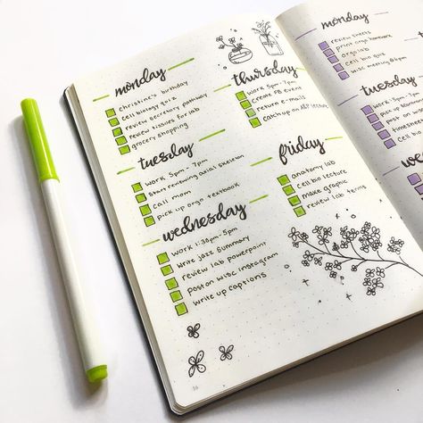 Bullet journal weekly spread, flower doodle, plant doodle, planner. @maryberrystudy Bullet Journal Weekly Spread Ideas, Weekly Spread Ideas, Filofax Pocket, Bullet Journal September, Journal Weekly Spread, Bujo Weekly Spread, Bullet Journal Weekly, Journal Weekly, Bullet Journal Weekly Spread