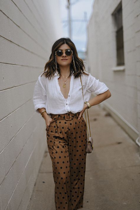 THE CHICEST POLKA DOT PANTS YOU COULD EVER OWN | polka dot pants outfit summer | how to wear polka dot pants | neutral outfit ideas summer | linen shirt outfit summer | trouser pants outfit summer | chic summer outfits | summer street style | CHIC TALK #polkadots #summeroutfits Polka Dot Pants Outfit, Trouser Pants Outfits, Linen Pants Outfit Summer, Linen Shirt Outfit, Female Manager, Summer Linen Shirt, Pants Outfit Summer, Shirt Outfit Summer, Dots Outfit