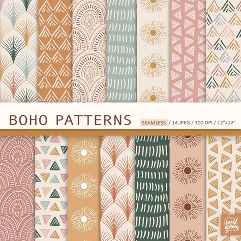 Abstract Boho Seamless Patterns. Hand-drawn Boho Digital - Etsy Latvia Boho House Wallpaper, Geometric Boho Pattern, Boho Geometric Pattern, Boho Flower Pattern, Boho Fabric Pattern, Bohemian Print Patterns, Boho Designs Pattern, Boho Branding Inspiration, Boho Packaging