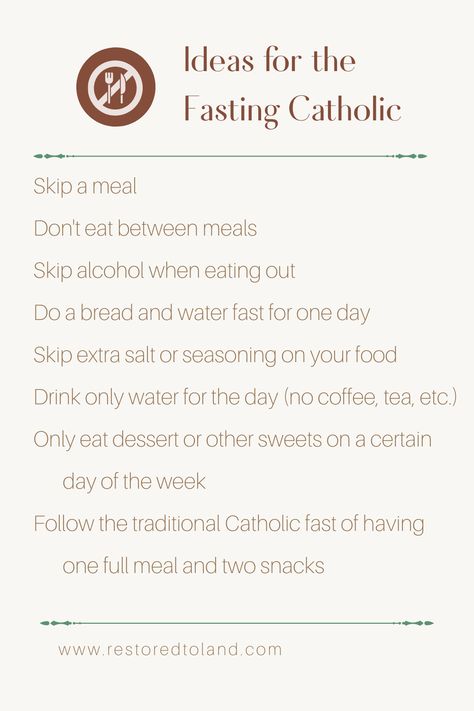 Catholics are called to not just fast during Lent, but throughout the year to deepen their faith. Here are eight ideas for the fasting Catholic. Find more at www.restoredtoland.com Fasting Christian, Fasting Ideas, Catholic Lent, Fast And Pray, Catholic Women, Prayer And Fasting, Prayer Scriptures, Roman Catholic, Catholic Faith