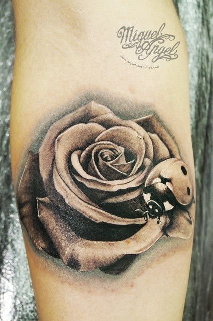 Custom rose and ladybird tattoo | Miguel Angel Custom Tattoo… | Flickr Ladybug On Rose Tattoo, Rose With Ladybug Tattoo, Rose And Ladybug Tattoo, Ladybird Tattoo Design, Ladybird Tattoo, Ladybug Tattoos, Foot Tattoo Quotes, Small Bird Tattoos, Ladybug Tattoo