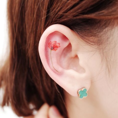 STUDIOBYSOL_donghwa on Instagram: “poppy flower on ear” Poppies Tattoo, Flower Ear, Pink Lily, Poppy Flower, Ear Tattoo, Behind Ear Tattoo, Body Art, Tatting, Poppies