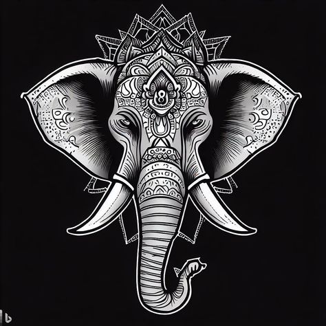 Elephant Tattoos Chest, Elephant Head Tattoo Design, Elephant Head Drawing, Elephant Head Tattoo, Mandala Elephant Tattoo, Tattoo Catalog, Throat Tattoo, Mandala Elephant, Head Tattoo