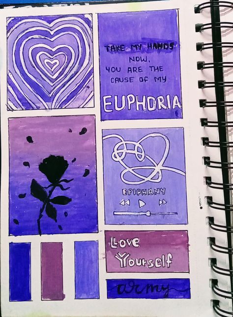 Euphoria Art Aesthetic, Euphoria Drawing Ideas, Bts Aesthetic Painting, Purple Paintings Canvas, Dark Purple Paint, Purple Drawing, Summer Sketchbook, Aesthetic Sketches, Purple Canvas Art