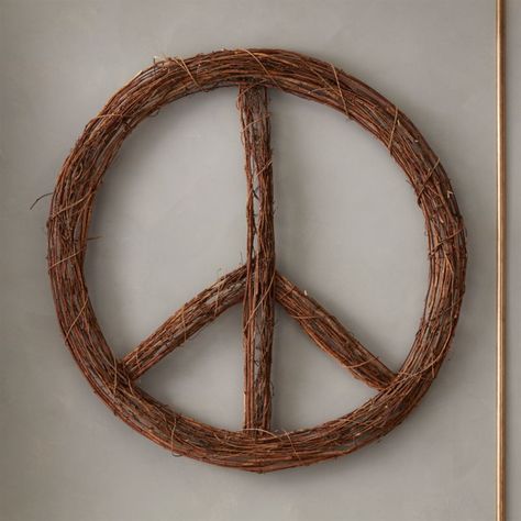 On sale. Shop Peace Twig Wreath. This rustic, overscaled wreath was designed exclusively for CB2 by husband-and-wife-design duo Robert and Cortney Novogratz. Peace Sign Wreath, Inner Peace Art, Peace Wreath, Cedar Wreath, Boho Christmas Decor, Colorado House, Wood Wreath, Twig Wreath, Leather Wall