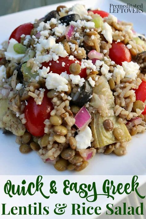 This easy Greek lentil and rice salad recipe makes a tasty side dish or a hearty make-ahead lunch recipe. The Greek salad includes artichoke hearts, olives, & tomatoes. Includes recipe for homemade Greek salad dressing. #sponsored by @eatlentils #EasyWithLentils #LoveALentil Rice Salad Recipes, Greek Salad Dressing, Healthy Food Habits, Lentils And Rice, Taco Salad Recipes, Fresh Salad Recipes, Rice Salad, Quick Healthy Meals, Yummy Salad Recipes