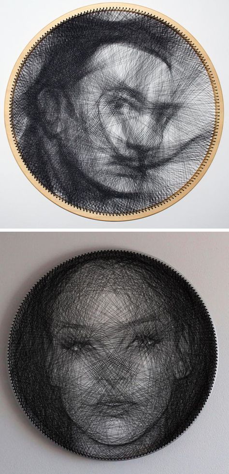 Artist Sašo Krajnc (aka Cvern) handcrafts incredible string art portraits made with single pieces of sewing thread. Paint Self Portrait, Thread Portrait, String Art Portrait, Sewing Studio Organization, Easy Sewing Projects For Kids, String Art Templates, String Art Tutorials, Trendy Sewing Projects, String Art Diy