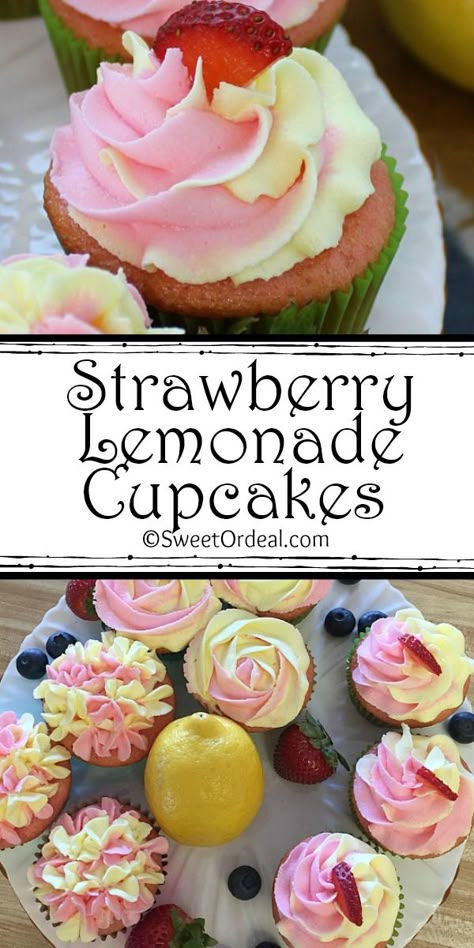 Raspberry Lime Cupcakes, Strawberry Lemonade Frosting, Cupcakes With Fruit Filling, New Cupcake Flavors Ideas, Lemon Strawberry Cupcakes, Strawberry Cupcake Ideas, Cupcakes With Fruit On Top, Gourmet Cupcakes Flavors, Lemonade Cupcake Recipe