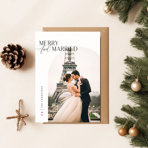 Merry And Married Newlywed Photo Christmas Card Married Christmas Cards, Newlywed Christmas Card, Marry Christmas Card, Merry And Married, Christmas Wedding Invitations, Photo Christmas Cards, Photo Christmas Card, Newlywed Christmas, First Christmas Married