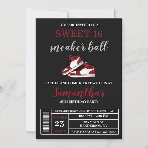 Sweet 16 Sneaker Ball, Ball Sweet 16, Sweet 16 Shoes, Sneaker Ball, Sweet 16 Themes, Ball Birthday Parties, Sweet Sixteen Invitations, Ball Birthday, Sweet Sixteen Birthday