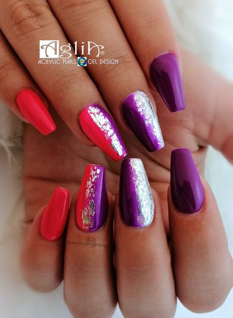 Purple And Red Ombre Nails, Red And Purple Nails Color Combos, Red And Purple Nails Designs, Red Purple Nails, Purple And Red Nails, Red And Purple Nails, Red Ombre Nails, Abstract Nail, Nail Color Combos