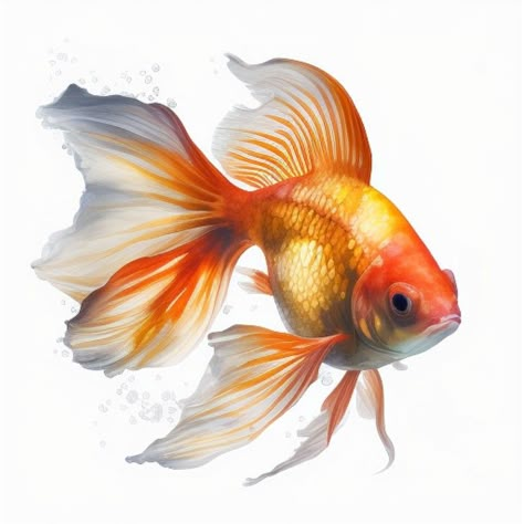 Fish Photography Aesthetic, Golden Fish Drawing, Gold Fish Drawing, Goldfish Drawing, Goldfish Painting, Fish Reference, Fantail Goldfish, Beautiful Tropical Fish, Goldfish Art