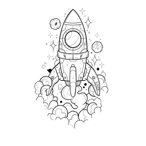 Space Doodles Aesthetic, Rocket Tattoo Design, Hsv Tattoo, Rocket Ship Drawing, Space Line Art, Rocket Sketch, Galaxy Sketch, Rocket Ship Tattoo, Ufo Drawing