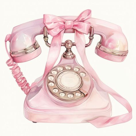 Coquette phone electronics dial telephone smoke pipe. | premium image by rawpixel.com / Ning Pink Painting Aesthetic, Coquette Table, Coquette Watercolor, Pink Telephone, Pastel Pink Icons:), Circle Clipart, Hello Kitty Wallpaper Hd, Chanel Art, Custom Ipad