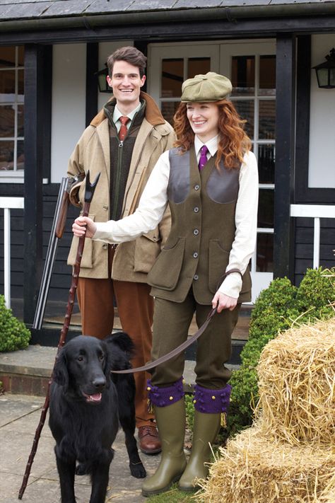 Signature Tweed Field Coat & Ladies Loden Vest. Hunting Attire, British Country Style, Preppy Man, Women Wearing Ties, Country Attire, British Country, English Country Style, Field Coat, Tie Women