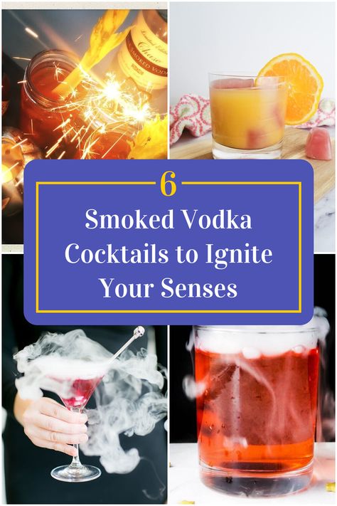 Collage of 4 smoked vodka cocktails. Smoked Alcohol Drinks, Smoked Drinks Recipe, Smoked Cocktails Drinks, Smoked Cocktails Drink Recipes, Smoked Martini, Smoked Drink Recipes, Cocktail Smoker Recipes, Smoked Cocktail Recipes, Smokey Cocktails