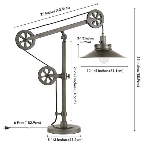 Hudson&canal Descartes Table Lamp In Aged Steel Silver - Transform your living space with the simple switch of the Hudson&Canal Descartes Table Lamp. This unique lamp features an adjustable pulley system allowing you to adjust it to your perfect height, while making a chic accent to any room. Industrial Farmhouse Table, Steampunk Light, Goal Ideas, Industrial Product Design, Industrial Chic Design, Farmhouse Table Lamps, Pulley System, Industrial Product, Industrial Table Lamp