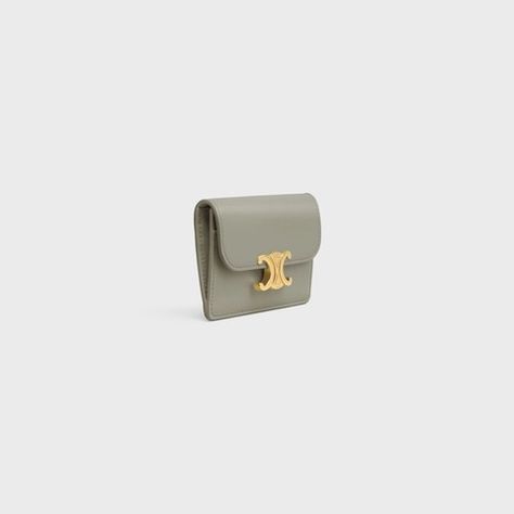 CARD HOLDER WITH FLAP TRIOMPHE IN SHINY CALFSKIN - GREEN CLAY | CELINE Fragrance Bottle, Green Clay, Shipping Boxes, Shipping Labels, New Fragrances, Small Leather Goods, Online Store, Calf Skin, Card Holder